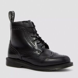 Dr. Martens "Delphine" Black Leather Brogue Boots